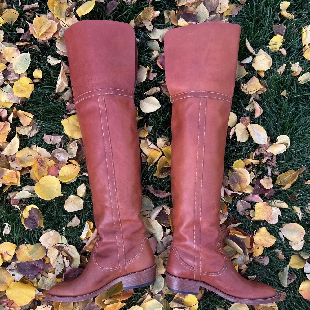 Re/Done‎ Brown Leather Thigh-High Boots Western
